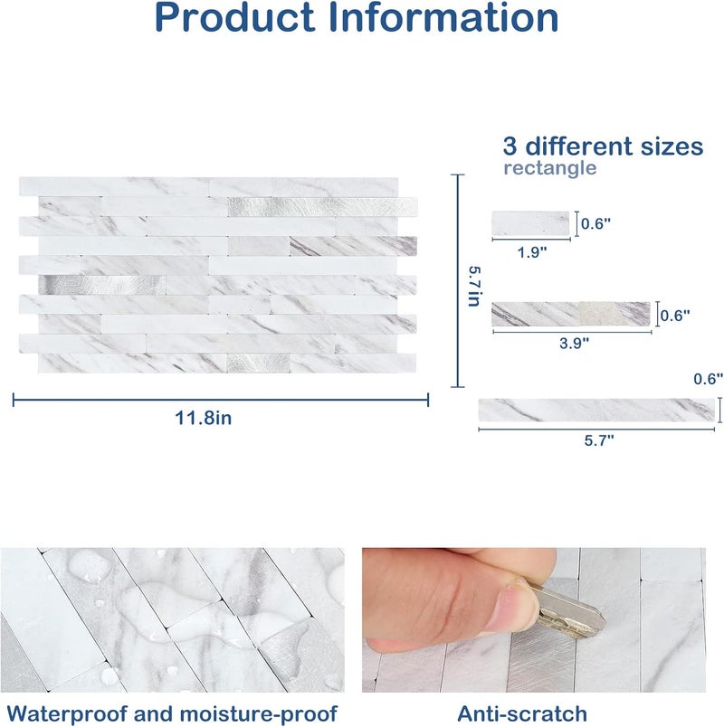 Midcard 20 Sheet Peel and Stick Backsplash, White Marble PVC Wall Tile for Kitchen Backsplash - Image 3